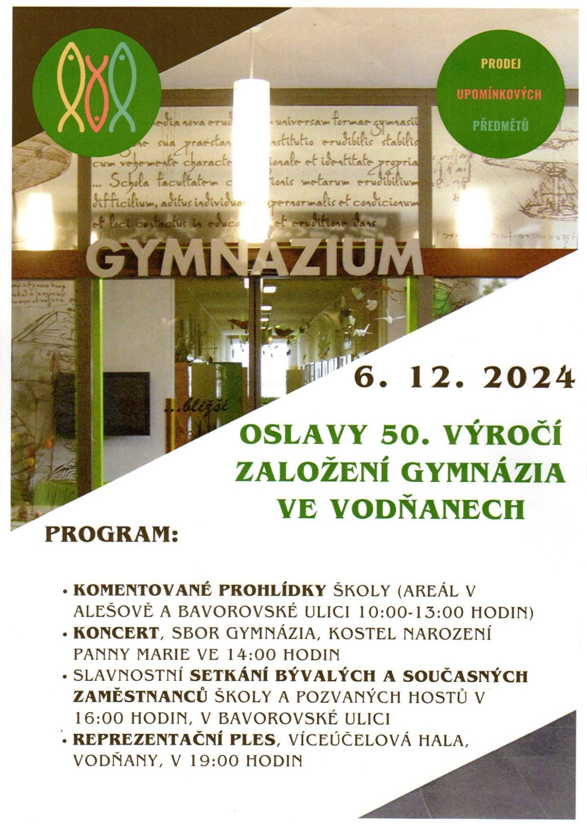 Plakát Oslavy 50. výročí založení gymnázia ve Vodňanech